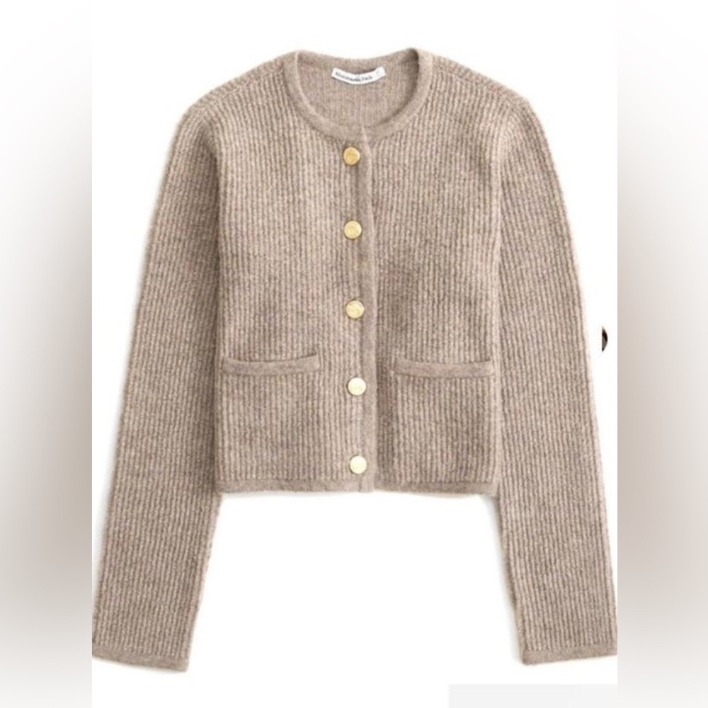 Abercrombie & Fitch Brown Cardigan Sweater with Ribbed Trim, size M